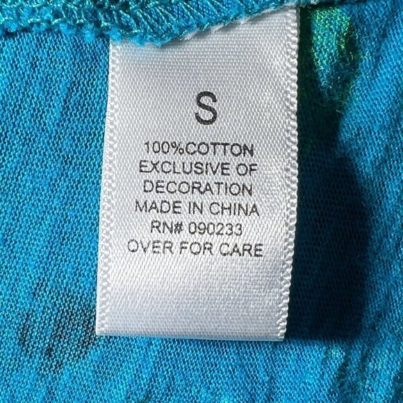 Women's Lilu Graphic Long Sleeve Tee | Teal | Size Small | V-Neck Top | Cotton - Picture 9 of 10